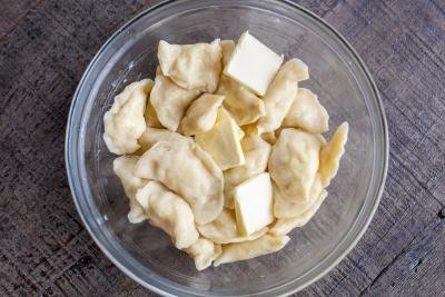 Bowl with cooked pierogi