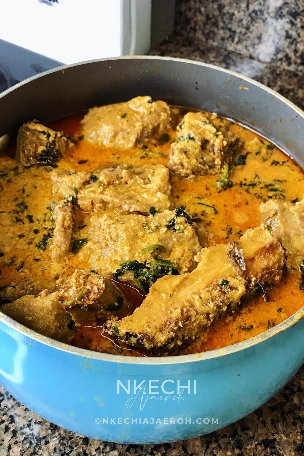 Nigerian egusi soup is one of the best soups in African cuisine. With a slightly yellow and reddish color and sprinkles of green leaves, this African soup is rich, flavor-packed, and hearty. This favorite soup is loved both at home and in the restaurant. Egusi soup is easy to make as it requires only a handful of ingredients, including ground egusi seeds, meat, dry fish, ground crayfish, and other ingredients. Most African countries and tribes generally enjoy it, especially Nigeria. In Nigeria, egusi is a show stopper and a well-referred soup! This spectacular soup is versatile and typically eaten with "swallow" such as fufu, garri/eba, pounded yam, amala, oat fufu, etc. You can also pair egusi soup with plain white rice.