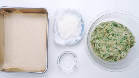 Setup for wrapping pork gyoza.