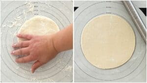 flatten manakeesh dough into a round flatbread shape