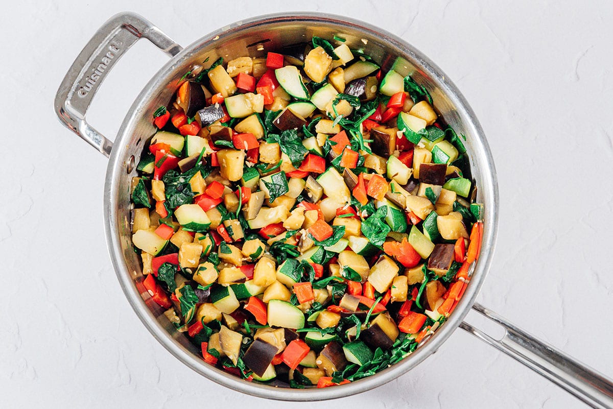 Veggies in a saute pan.