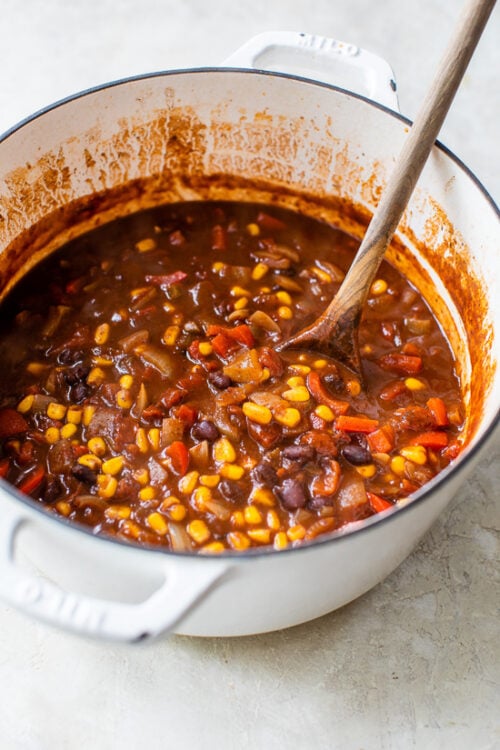 Pot of Black Bean Vegetarian Chili